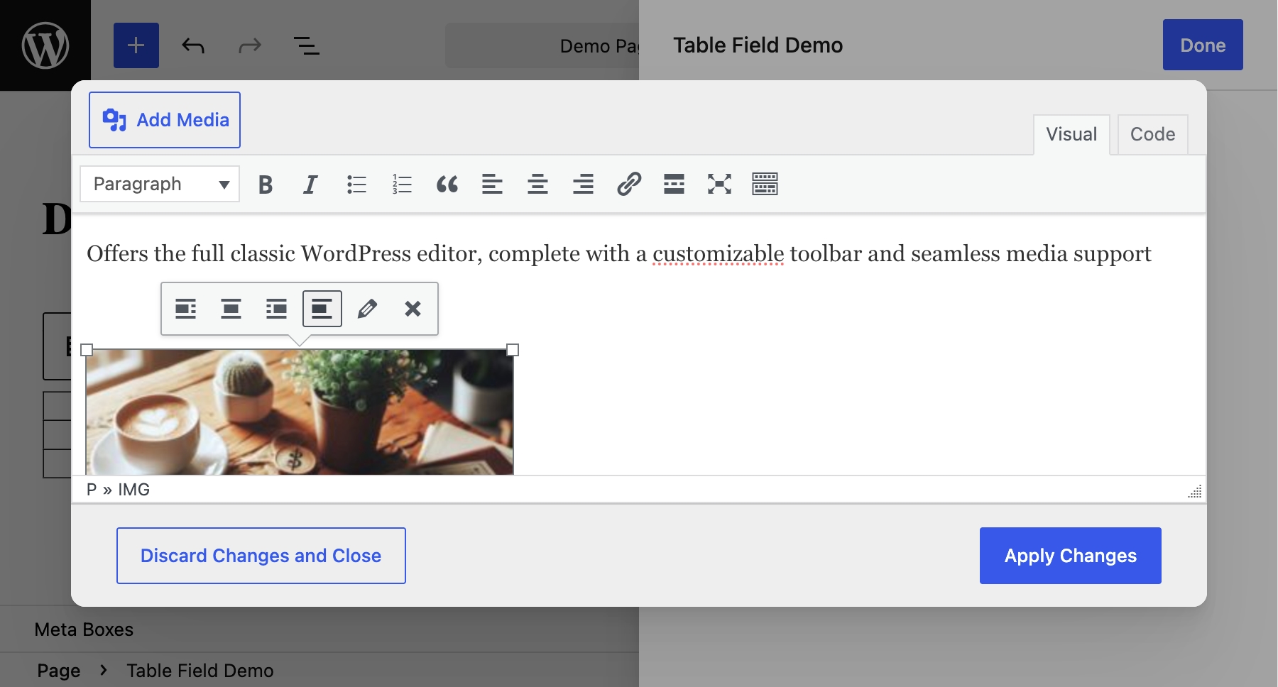 Overview of table editing | ACF Table Field Pro Add-on Docs
